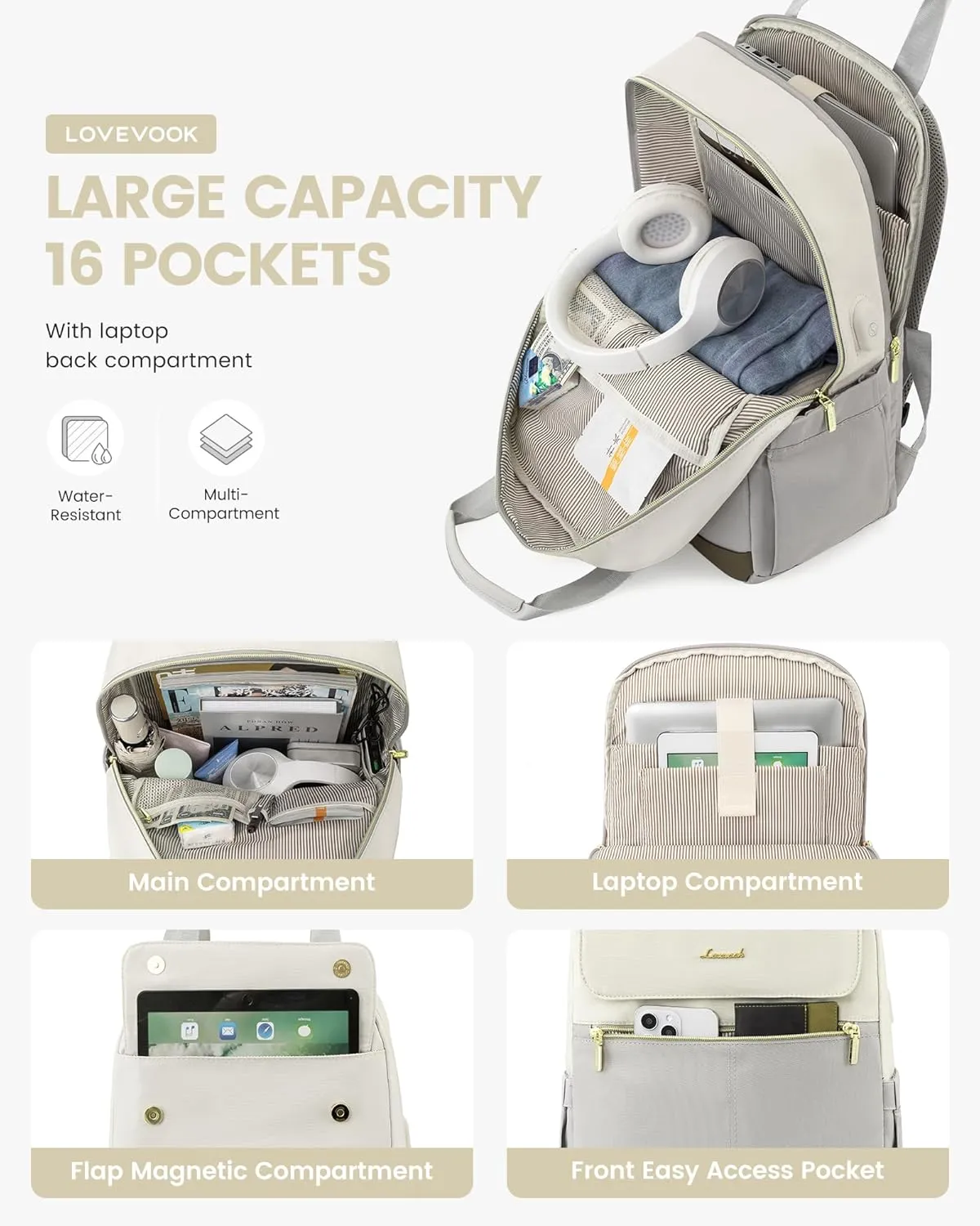 LOVEVOOK Laptop Backpack for Women, 15.6inch Laptop Bag with USB Port, Waterproof Travel Work Backpack Purse, Anti-Theft Backpacks Casual Computer Daypack Nurse Teacher Bag