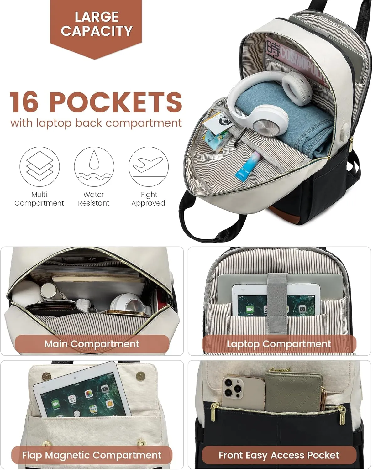 LOVEVOOK Laptop Backpack for Women, 17.3inch Laptop Bag with USB Port, Waterproof Travel Work Backpack Purse, Anti-Theft Backpacks Casual Computer Daypack Nurse Teacher Bag