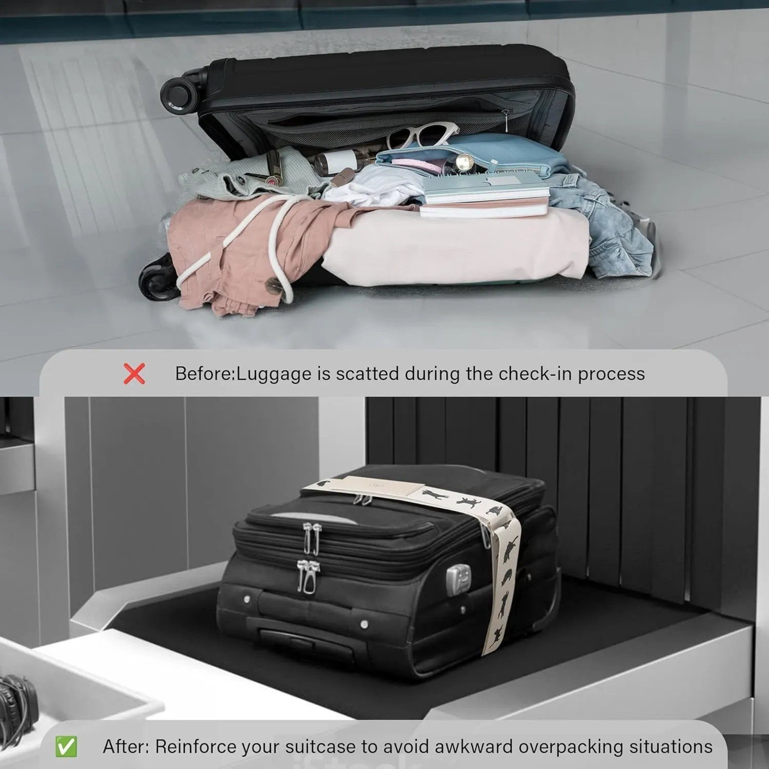 Luggage Straps for Suitcases,Adjustable Luggage Elastic Belt, Travel Essentials for Airport,Station, Vibrant Designs, (Azure Ocean)