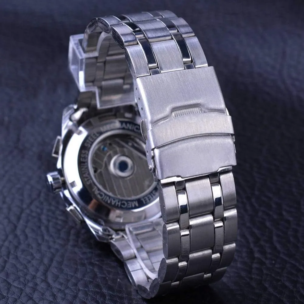 Luxury Golden Men 3D Design Stainless Steel Tourbillion Multi-Function Auto Mechanical Watches