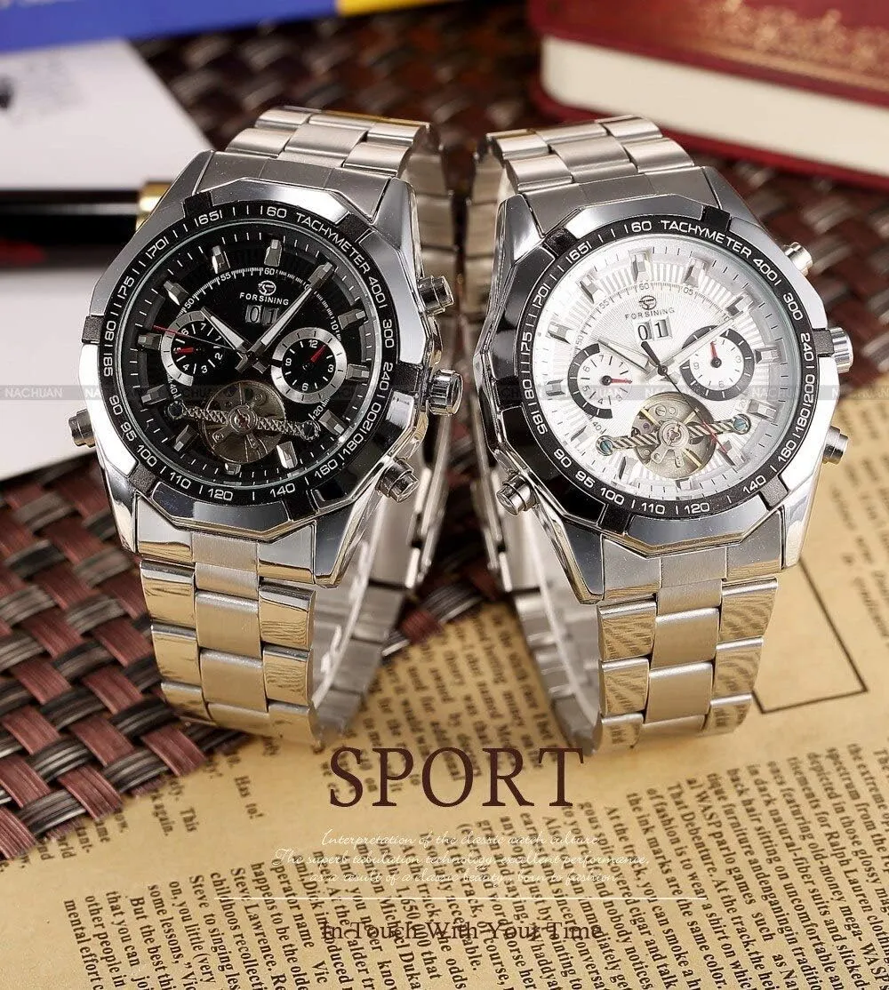 Luxury Golden Men 3D Design Stainless Steel Tourbillion Multi-Function Auto Mechanical Watches