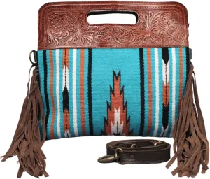 Madosh, Western Style Tote Bag for Women Bohomian Turquoise Aztec Embossed Crossbody Purse Saddle Slingbag
