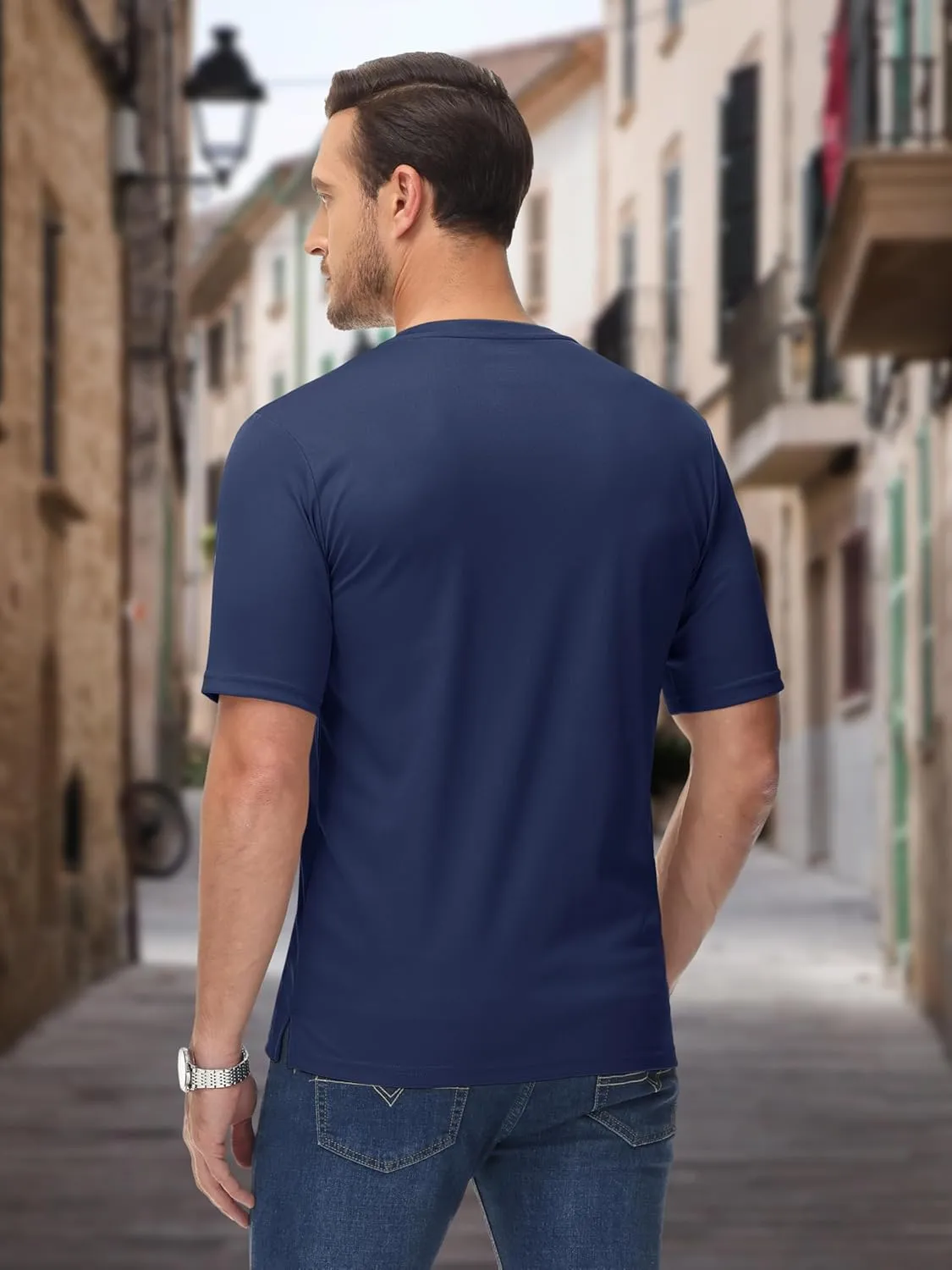 MAGCOMSEN Men's Henley Shirts Short Sleeve Casual Collarless Shirt Quick Dry Summer T-Shirts Golf Workout Tops