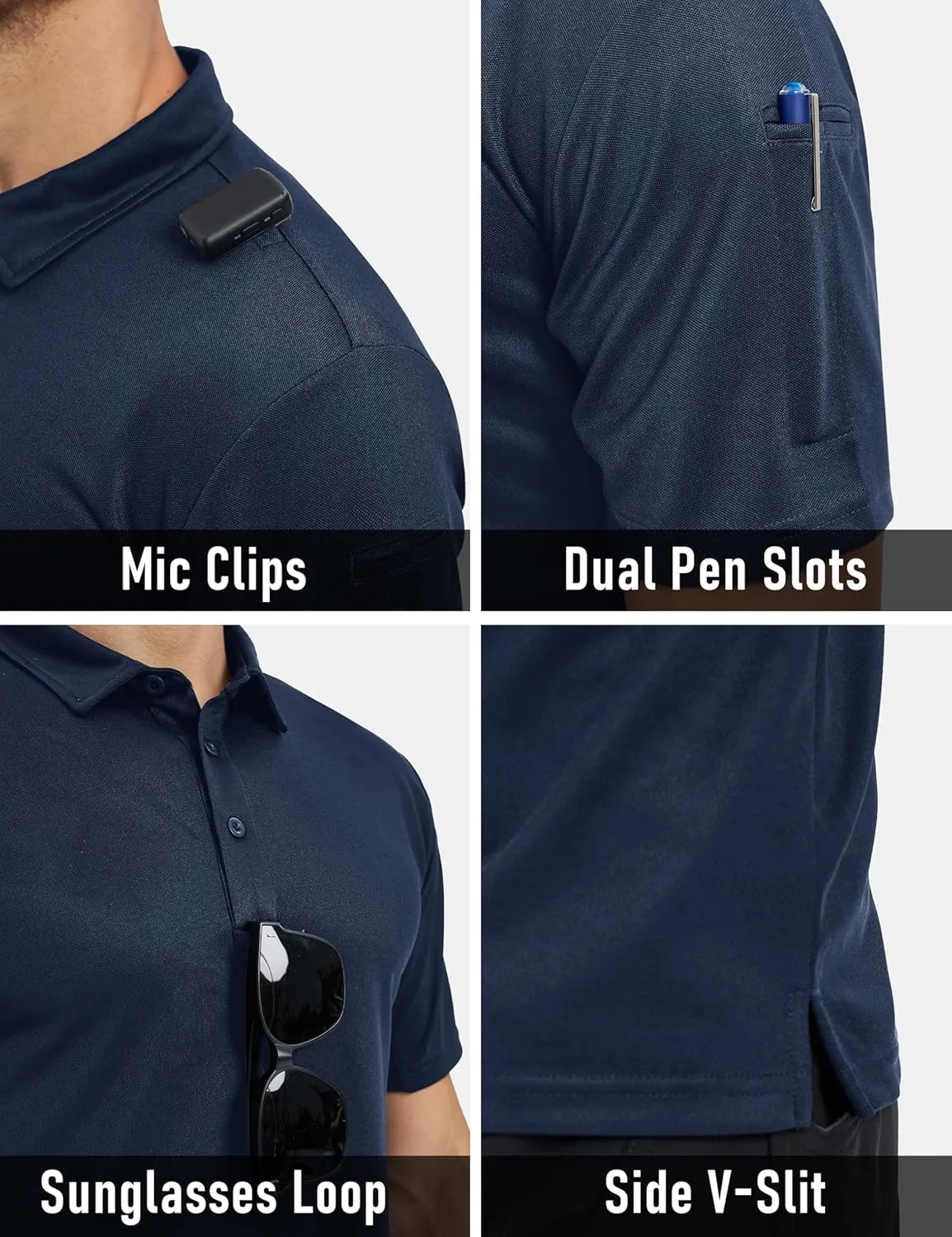 MAGCOMSEN Men's Polo Shirts Tactical UPF 50  Quick Dry Performance Short Sleeve Work Golf Shirts Lightweight Collared Pique