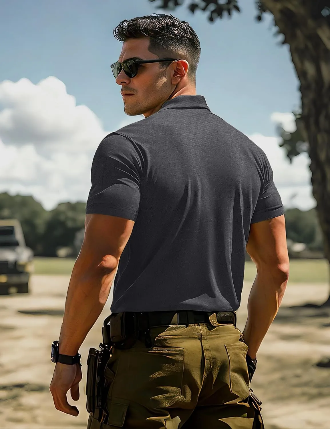 MAGCOMSEN Men's Polo Shirts Tactical UPF 50  Quick Dry Performance Short Sleeve Work Golf Shirts Lightweight Collared Pique