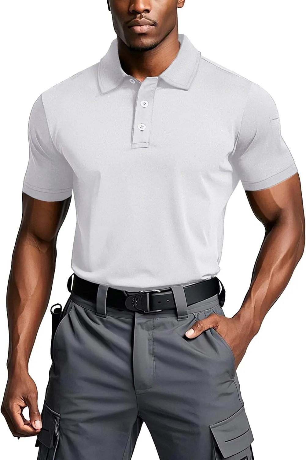 MAGCOMSEN Men's Polo Shirts Tactical UPF 50  Quick Dry Performance Short Sleeve Work Golf Shirts Lightweight Collared Pique