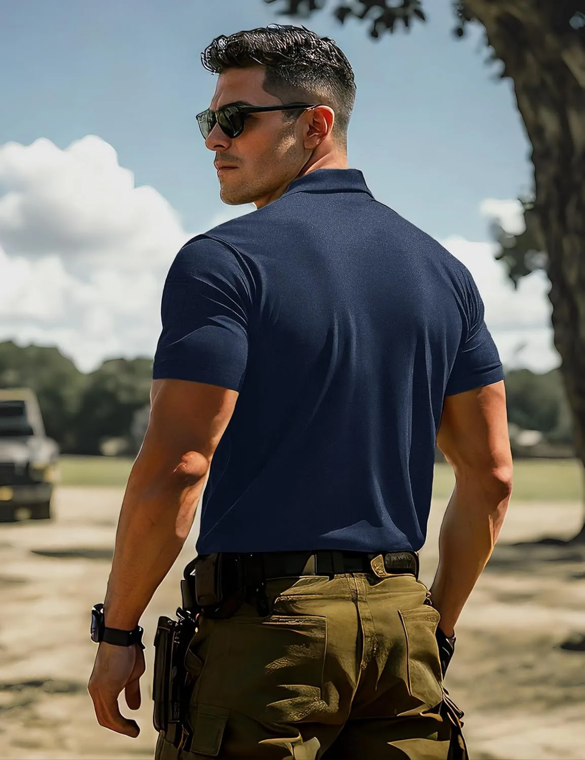 MAGCOMSEN Men's Polo Shirts Tactical UPF 50  Quick Dry Performance Short Sleeve Work Golf Shirts Lightweight Collared Pique