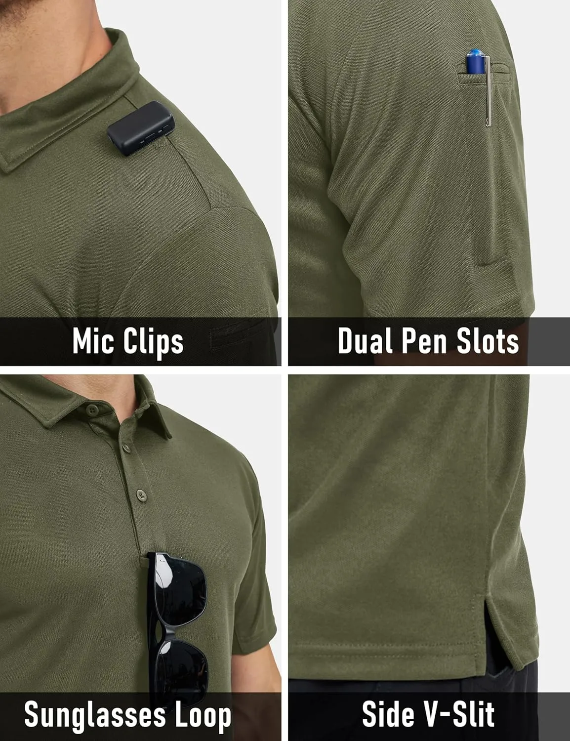 MAGCOMSEN Men's Polo Shirts Tactical UPF 50  Quick Dry Performance Short Sleeve Work Golf Shirts Lightweight Collared Pique