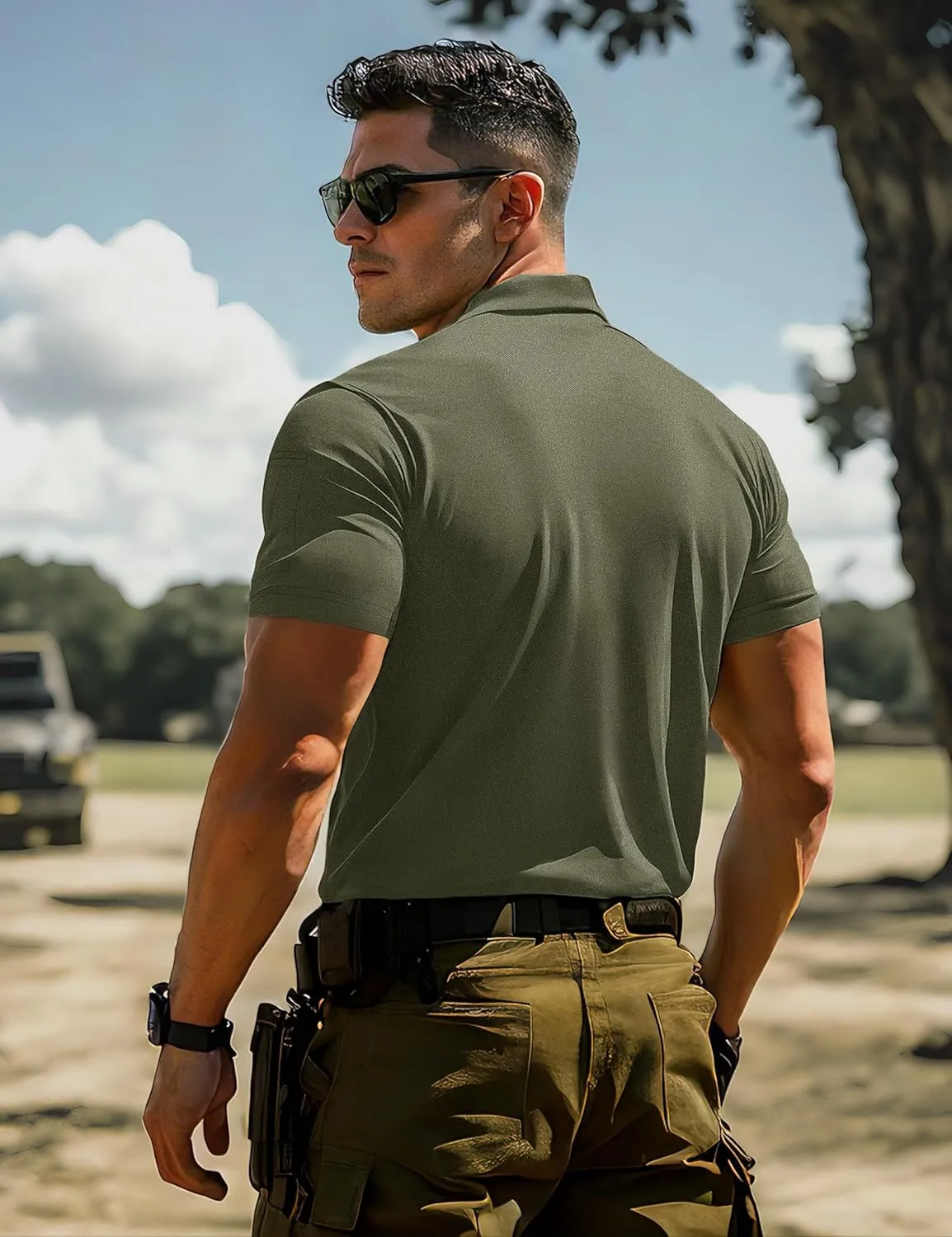 MAGCOMSEN Men's Polo Shirts Tactical UPF 50  Quick Dry Performance Short Sleeve Work Golf Shirts Lightweight Collared Pique