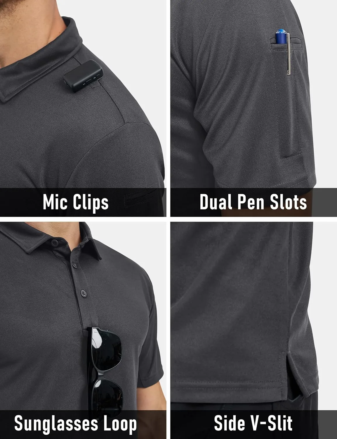 MAGCOMSEN Men's Polo Shirts Tactical UPF 50  Quick Dry Performance Short Sleeve Work Golf Shirts Lightweight Collared Pique