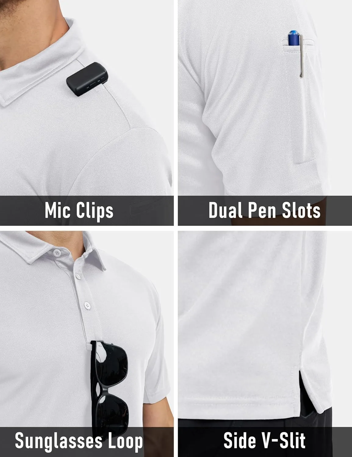 MAGCOMSEN Men's Polo Shirts Tactical UPF 50  Quick Dry Performance Short Sleeve Work Golf Shirts Lightweight Collared Pique