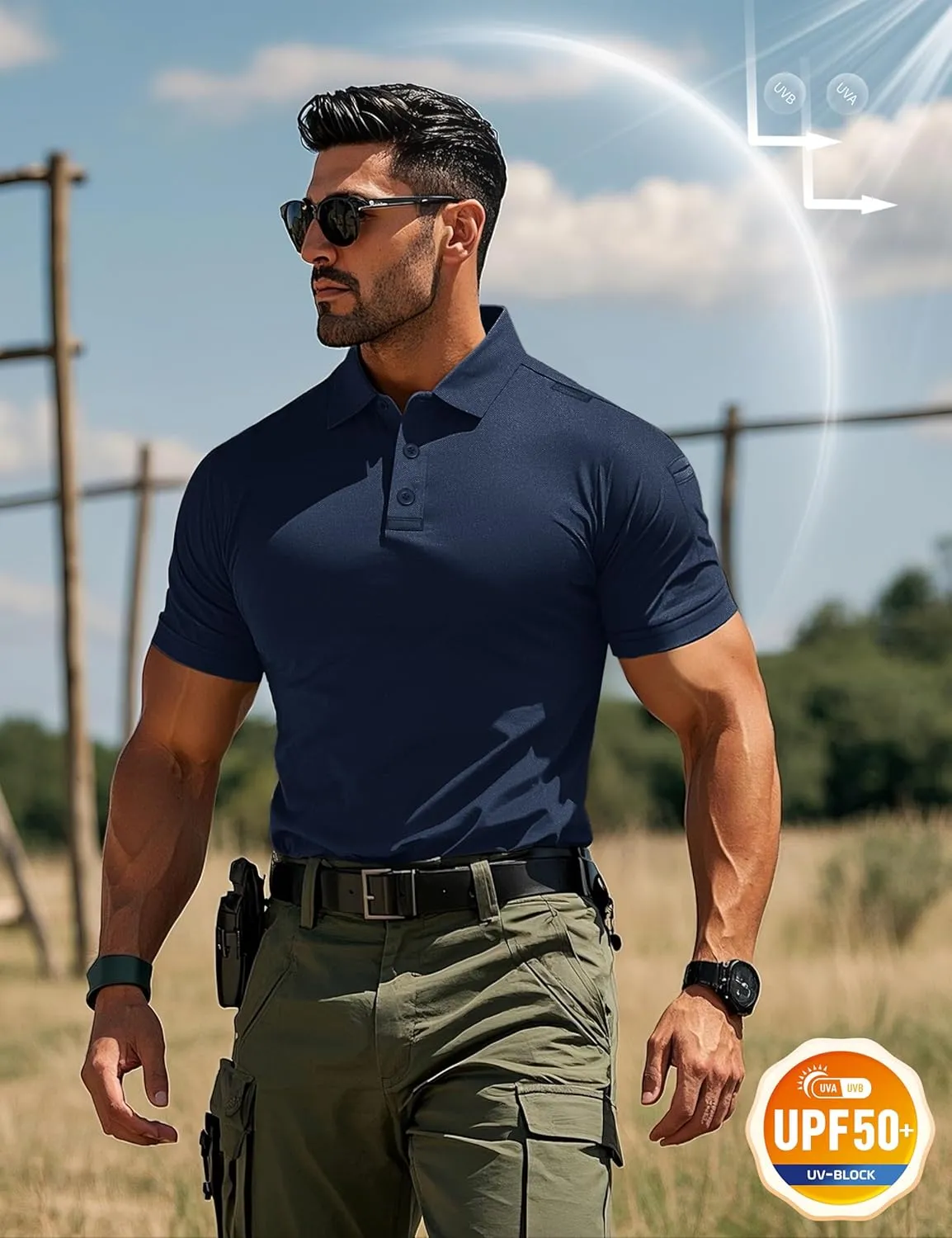 MAGCOMSEN Men's Polo Shirts Tactical UPF 50  Quick Dry Performance Short Sleeve Work Golf Shirts Lightweight Collared Pique