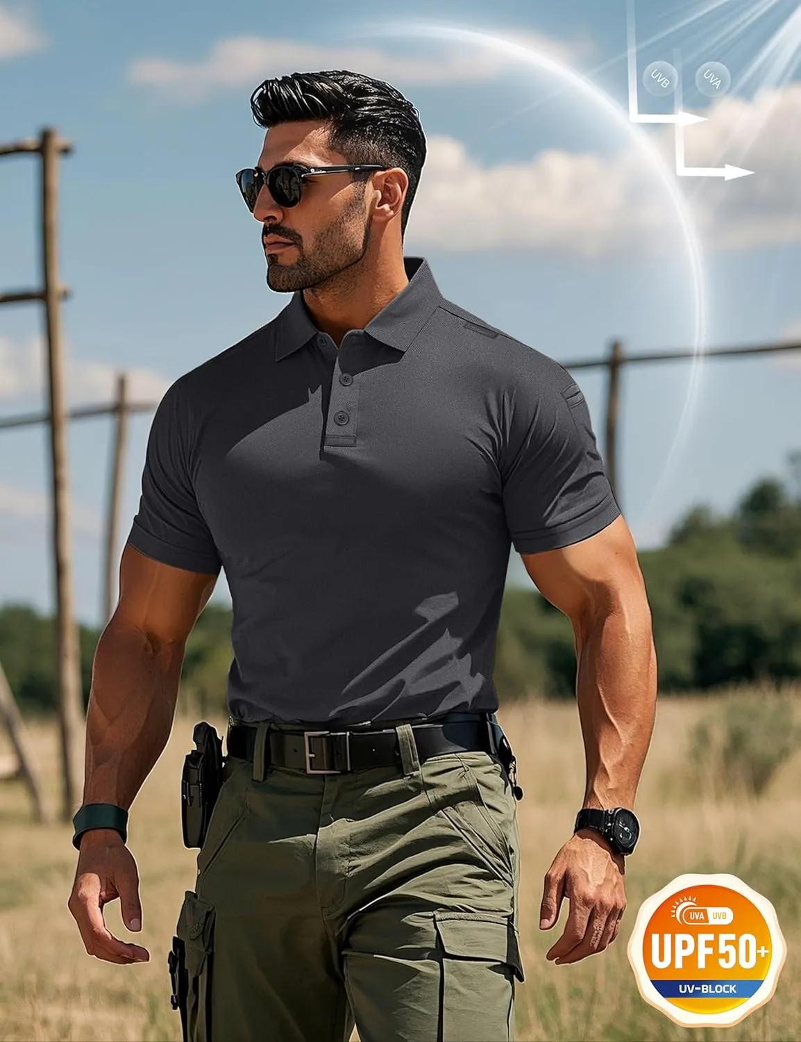 MAGCOMSEN Men's Polo Shirts Tactical UPF 50  Quick Dry Performance Short Sleeve Work Golf Shirts Lightweight Collared Pique