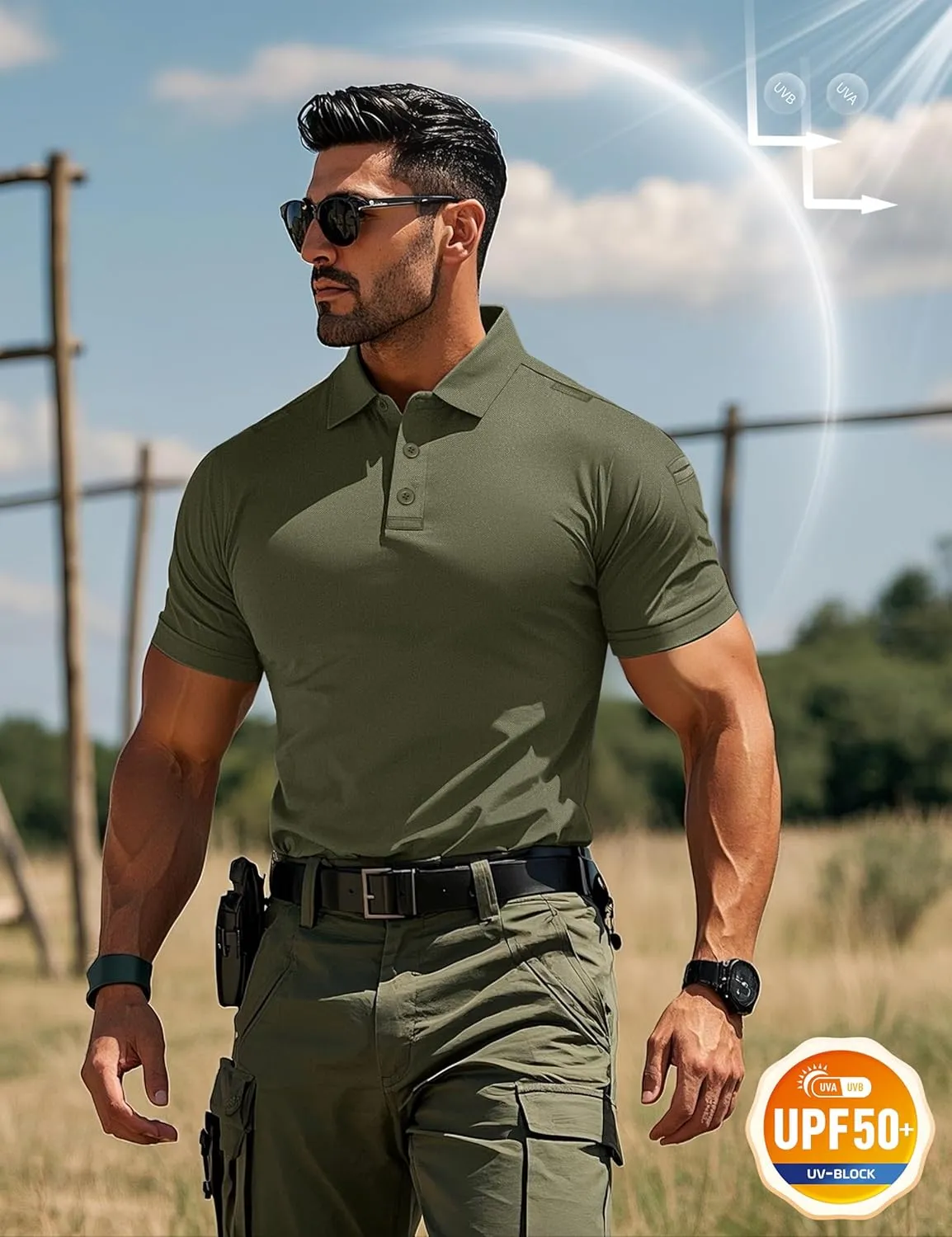 MAGCOMSEN Men's Polo Shirts Tactical UPF 50  Quick Dry Performance Short Sleeve Work Golf Shirts Lightweight Collared Pique