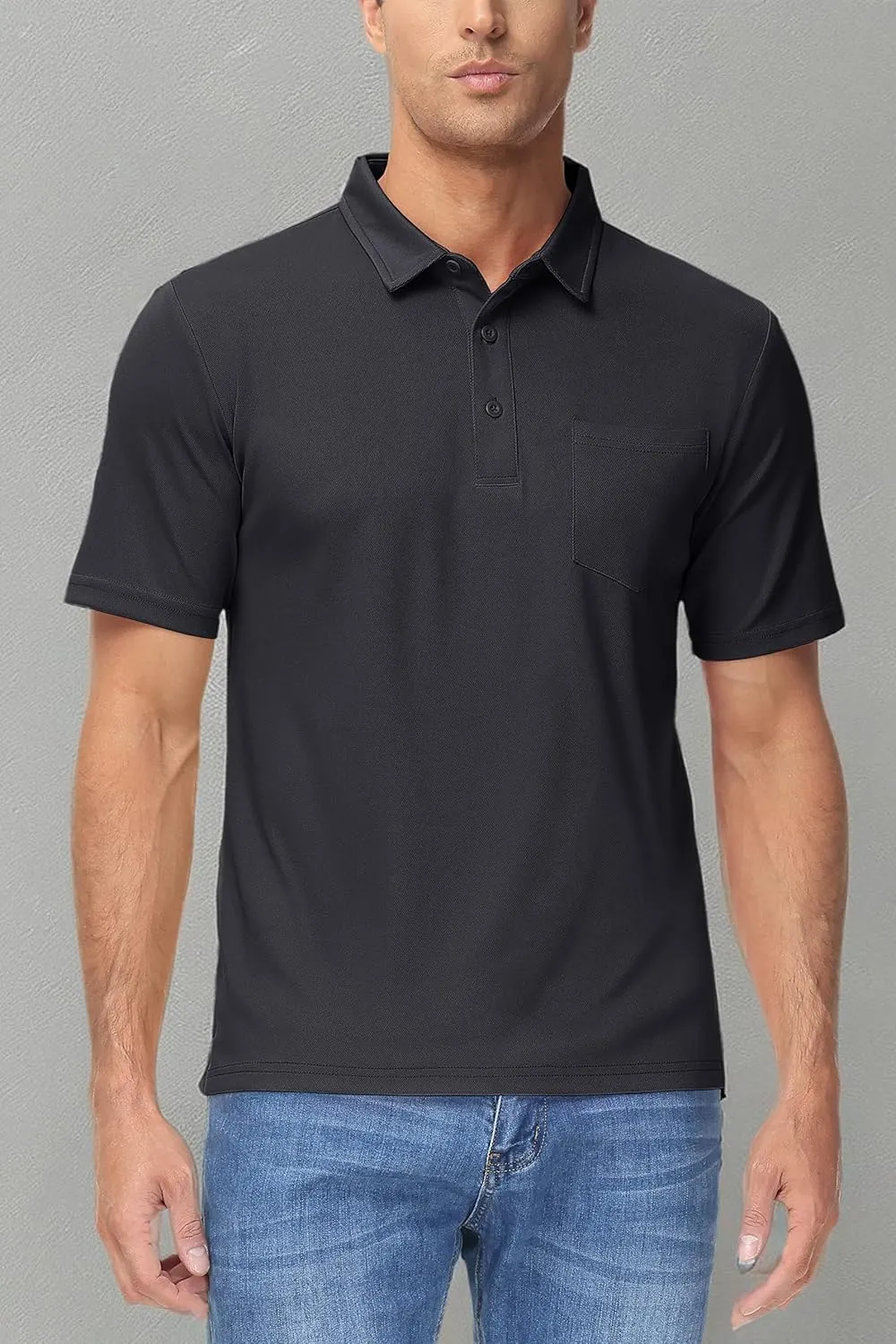 MAGCOMSEN Polo Shirts for Men with Pocket Short Sleeve Collared Golf Shirts Quick Dry Pique Performance Athletic Summer
