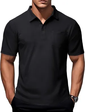 MAGCOMSEN Polo Shirts for Men with Pocket Short Sleeve Collared Golf Shirts Quick Dry Pique Performance Athletic Summer