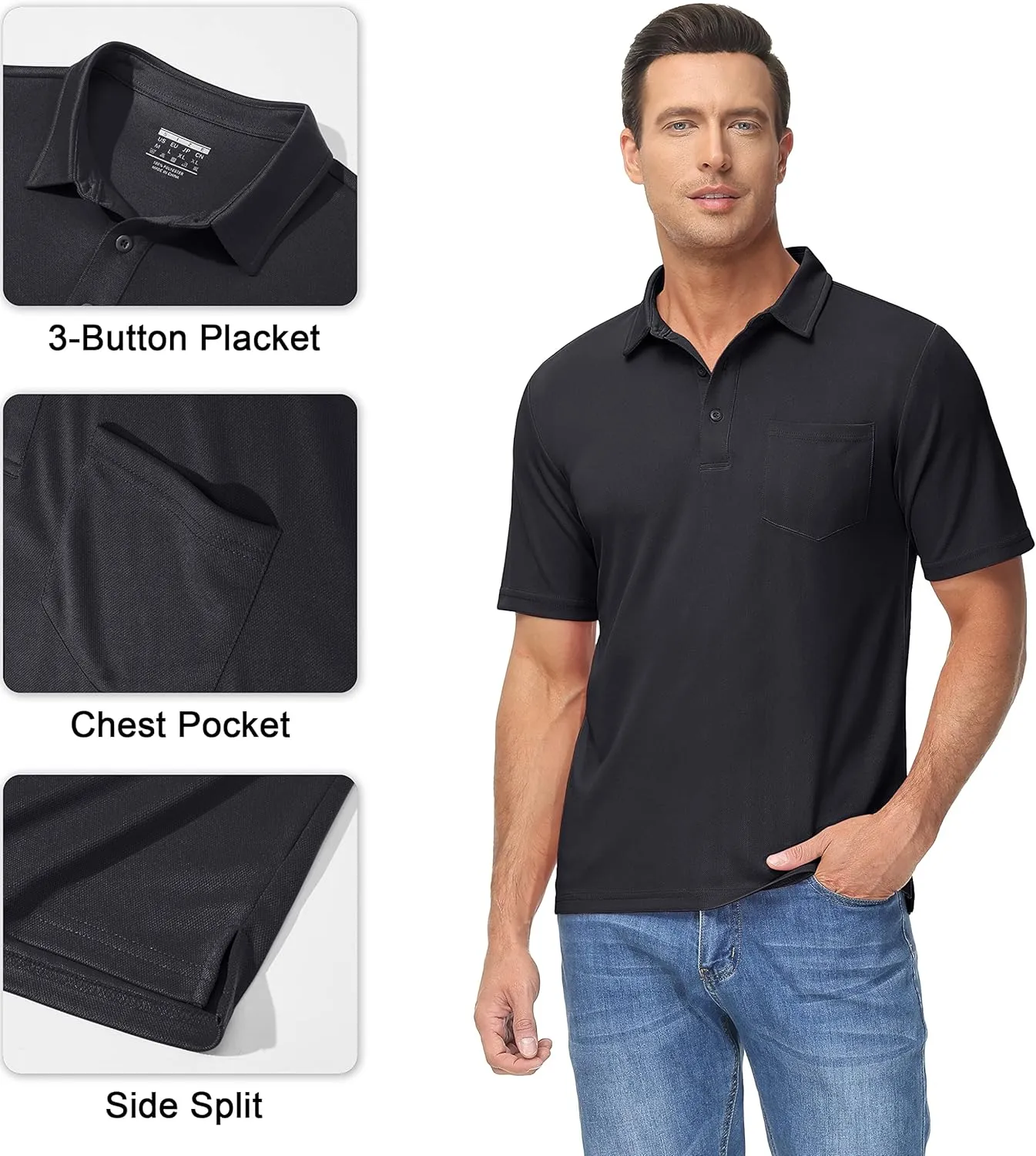 MAGCOMSEN Polo Shirts for Men with Pocket Short Sleeve Collared Golf Shirts Quick Dry Pique Performance Athletic Summer