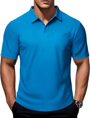 MAGCOMSEN Polo Shirts for Men with Pocket Short Sleeve Collared Golf Shirts Quick Dry Pique Performance Athletic Summer