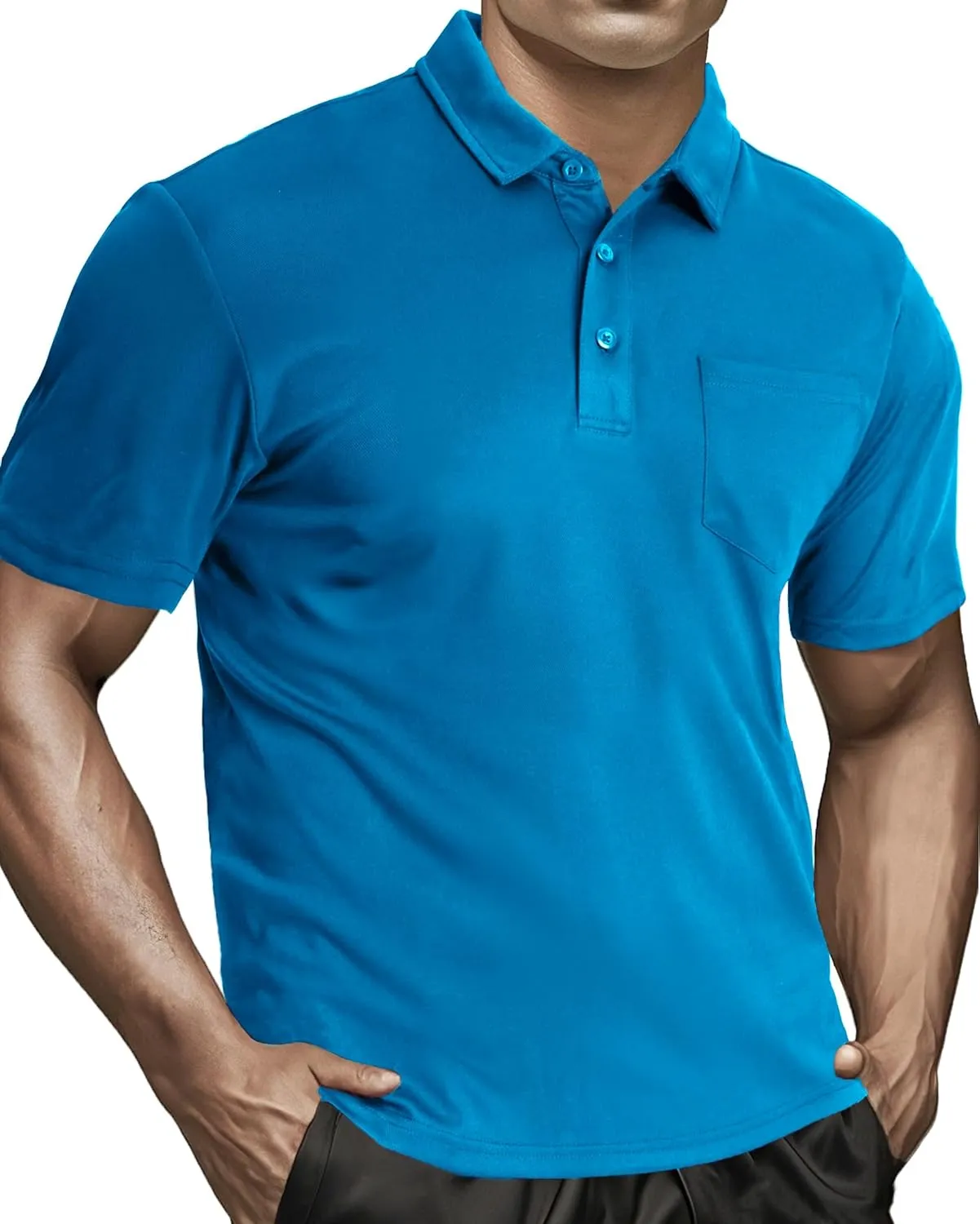 MAGCOMSEN Polo Shirts for Men with Pocket Short Sleeve Collared Golf Shirts Quick Dry Pique Performance Athletic Summer