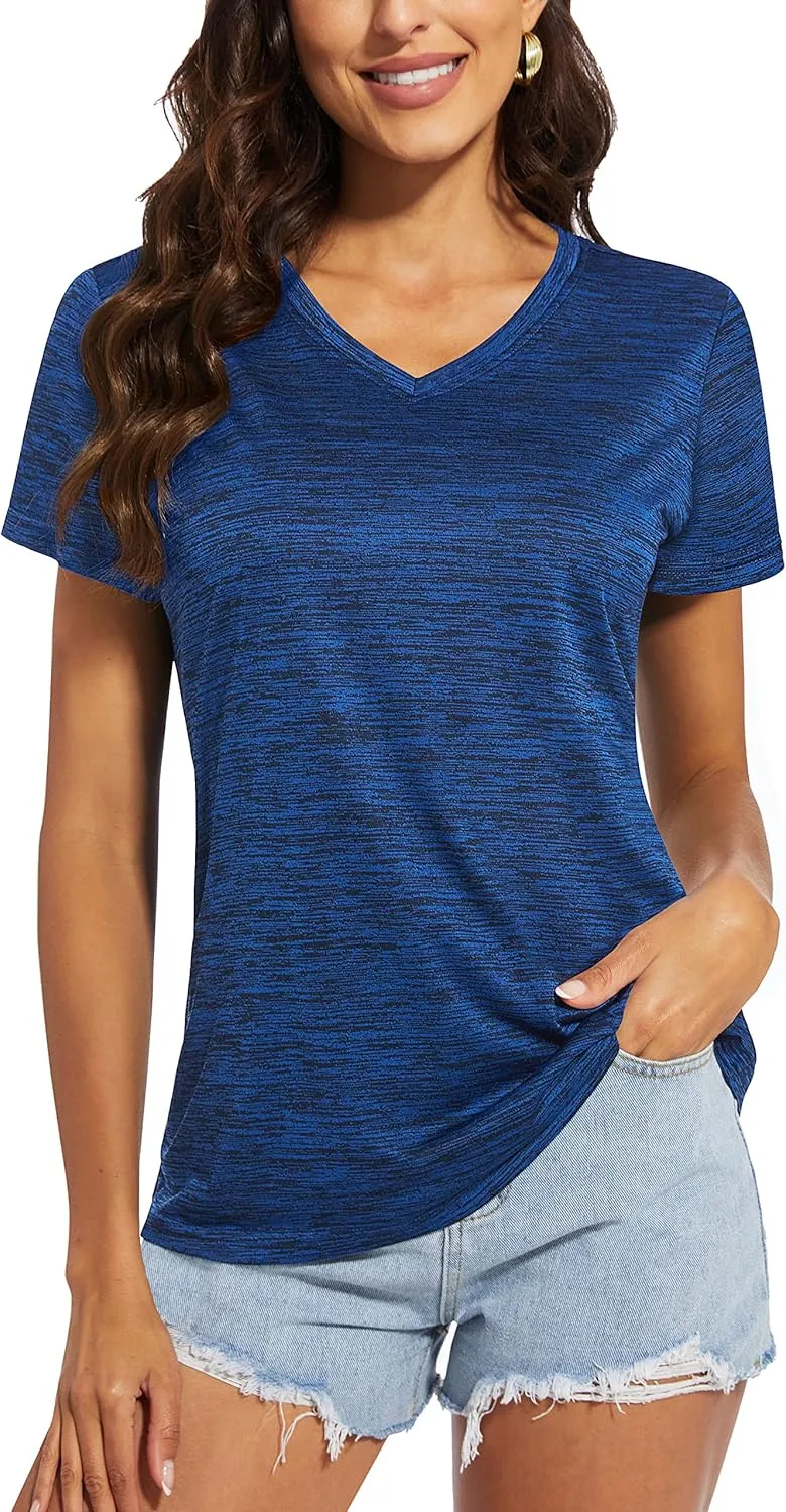 MAGCOMSEN Women's V Neck Workout Shirts Short Sleeve Moisture Wicking Yoga T-Shirts Quick Dry Athletic Tops
