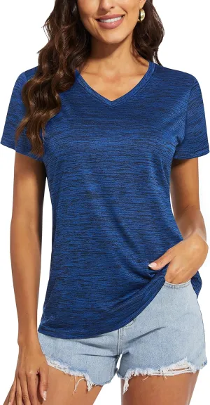 MAGCOMSEN Women's V Neck Workout Shirts Short Sleeve Moisture Wicking Yoga T-Shirts Quick Dry Athletic Tops
