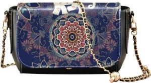 Mandala Flowers and Elephant Crossbody Bags for Women, Trendy Small Shoulder Bag, PU Leather Clutch Purse Underarm Handbag Satchel HandBag with Adjustable Metal Chain