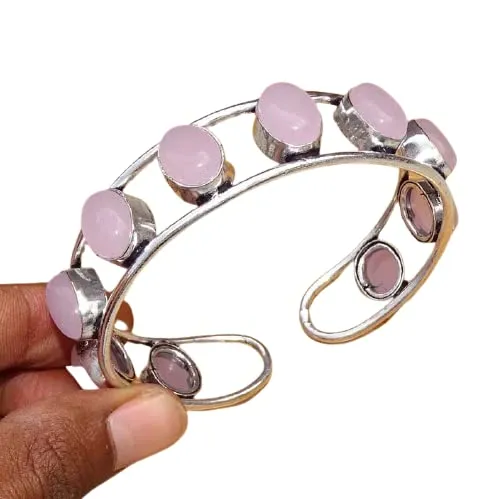 Many Stone Bangle, Women Jewelry, Hippie Rose Quartz Cuff Bracelet, Vintage Bangle, Natural Rose Quartz Bangle, Silver Cuff Bangle, Healing Stone, Attractive Bangle, Handmade Cuff Bracelet