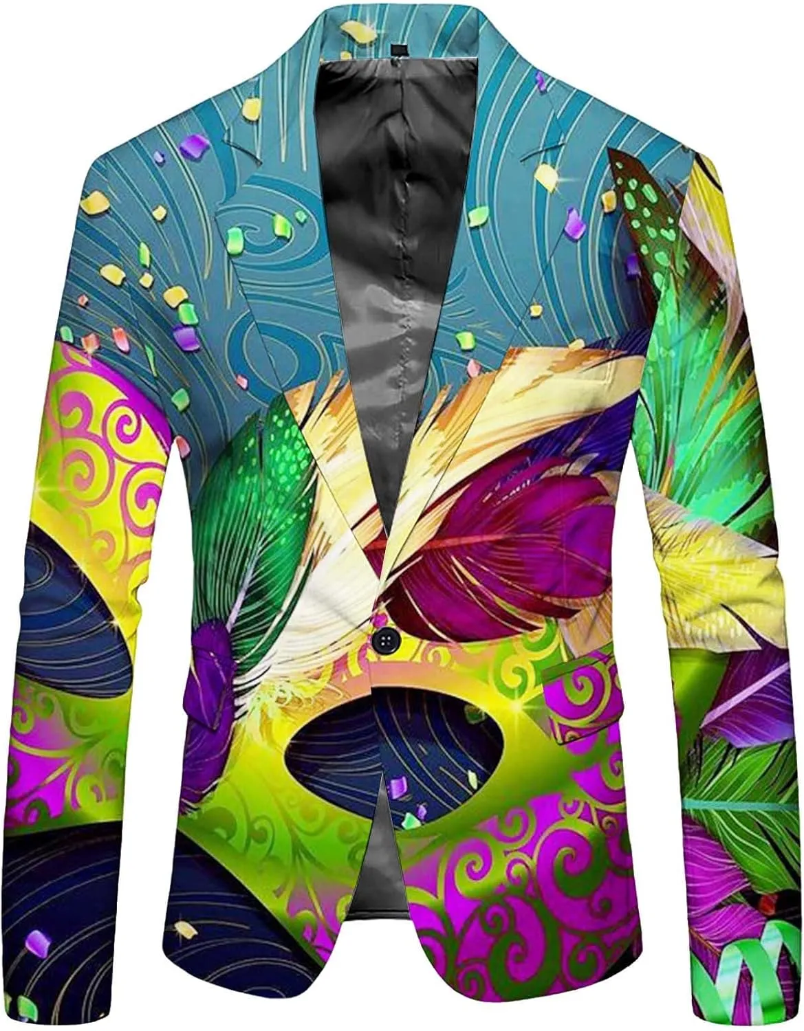 Mardi Gras Outfit Men's Dress Party Floral Suit Jacket Notched Lapel Slim Fit Button Stylish Blazer Formal Suit
