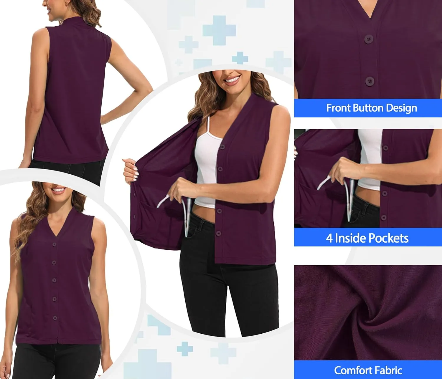 Mastectomy Shirts with Drain Pockets V-Neck Open Front Breast Cancer Shirts for Women Post Mastectomy Must Haves