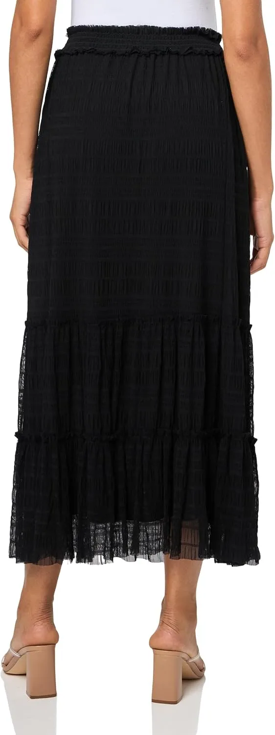 Max Studio Women's Spring 2023 Fashion Everyday Texture Cotton Smocked Casual Flowy Maxi Skirt