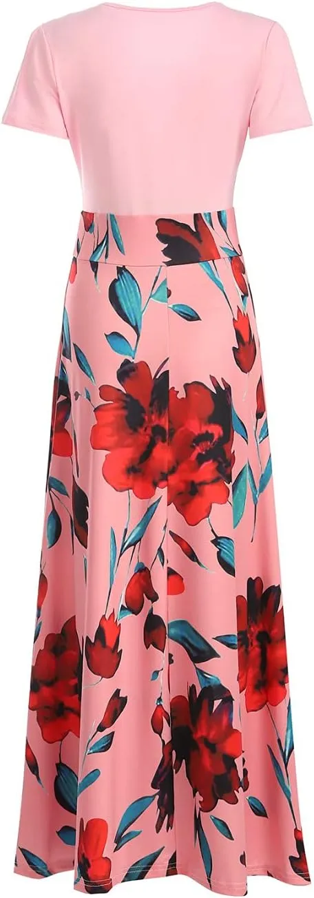Maxi Dresses for Women's Plus Size Boho Floral Dress Beach Sundress Fashion Short Sleeves Midi Swing Party Dress