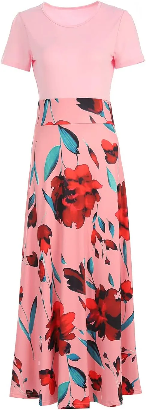 Maxi Dresses for Women's Plus Size Boho Floral Dress Beach Sundress Fashion Short Sleeves Midi Swing Party Dress