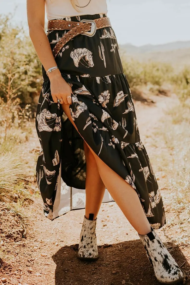 Melliflo Women Floral Boho Maxi Skirt Elastic Waist Pleated Ruffle Midi Skirt Flowy Swing Vintage Beach Long Skirts