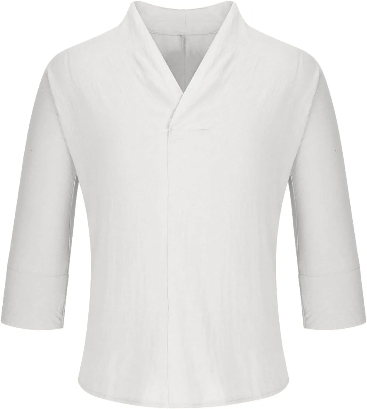 Men 3/4 Sleeve Cotton Linen Top Wrap V Neck Hipster Shirts Loose Fit Beach Hippie Tunic Yoga Tops Big and Tall