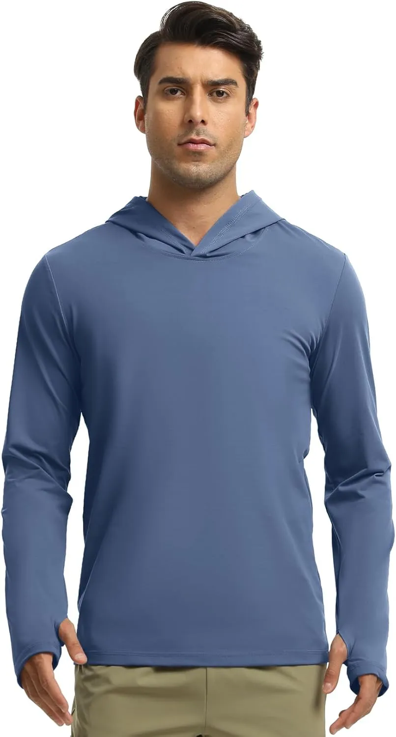 Men Athletic Hoodies Long Sleeve Fishing Shirts UPF 50  Sun Protection Dry Fit Wicking Hooded Running Shirts