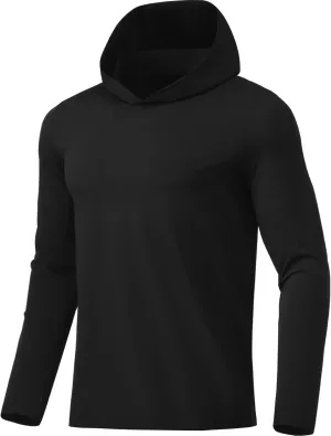Men Athletic Hoodies Long Sleeve Fishing Shirts UPF 50  Sun Protection Dry Fit Wicking Hooded Running Shirts