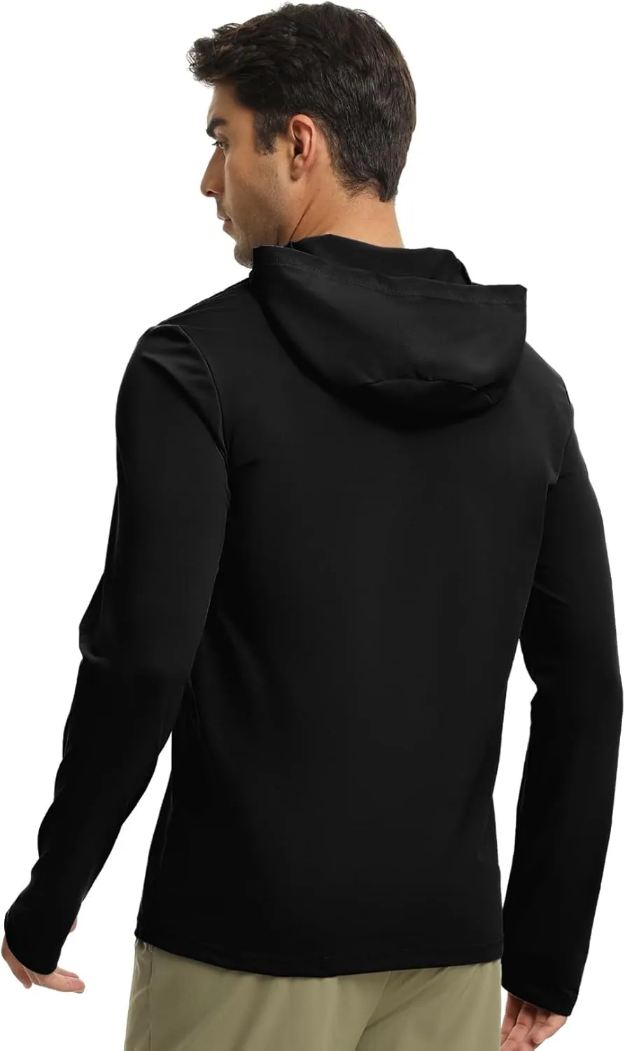 Men Athletic Hoodies Long Sleeve Fishing Shirts UPF 50  Sun Protection Dry Fit Wicking Hooded Running Shirts