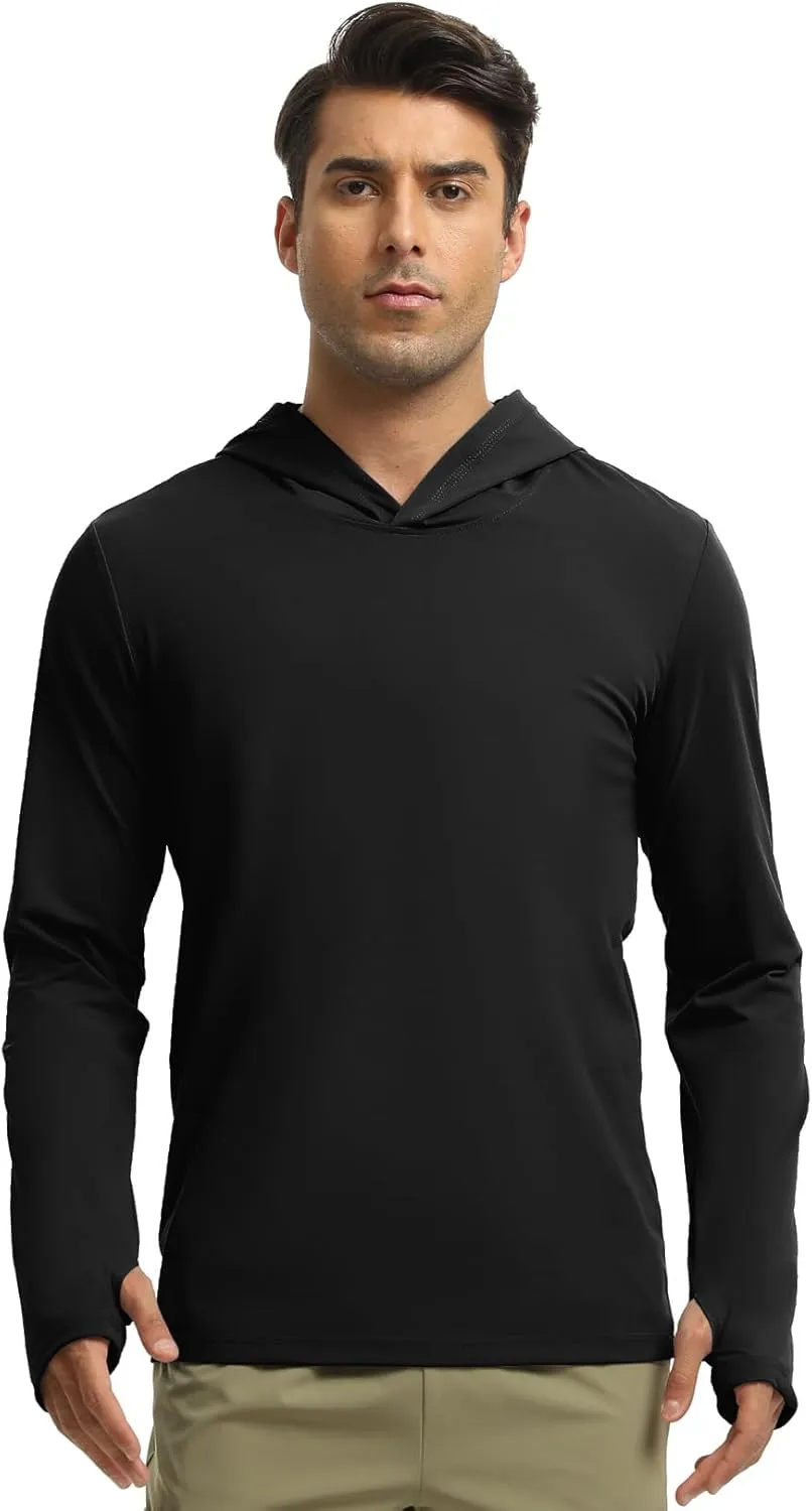Men Athletic Hoodies Long Sleeve Fishing Shirts UPF 50  Sun Protection Dry Fit Wicking Hooded Running Shirts