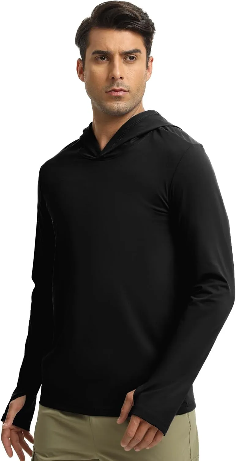 Men Athletic Hoodies Long Sleeve Fishing Shirts UPF 50  Sun Protection Dry Fit Wicking Hooded Running Shirts