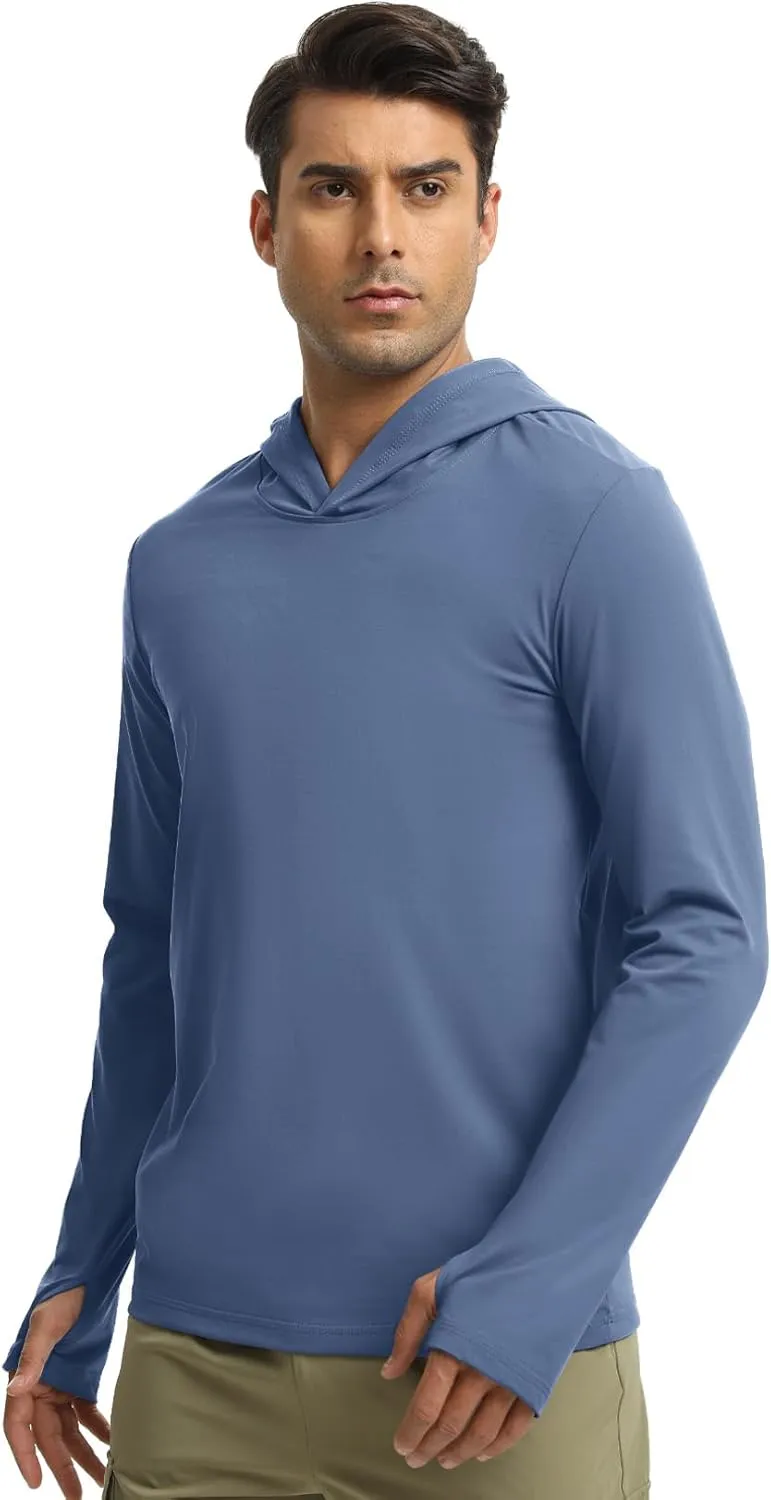 Men Athletic Hoodies Long Sleeve Fishing Shirts UPF 50  Sun Protection Dry Fit Wicking Hooded Running Shirts
