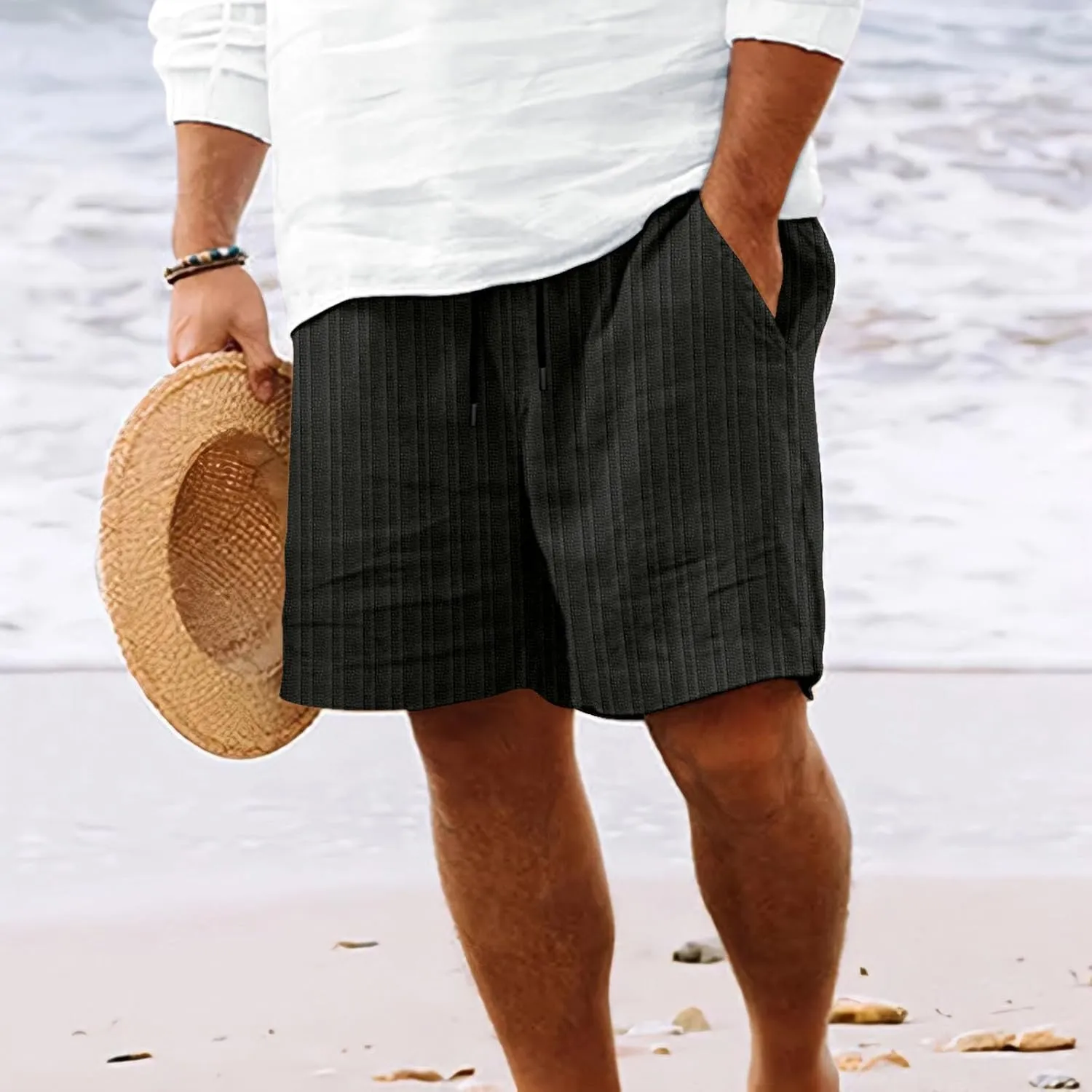 Men Summer Beach Shorts Plus Size Track Combat Wide Leg Straight Loose Casual Capris Trend Outdoor Seaside Volleyball Bermuda