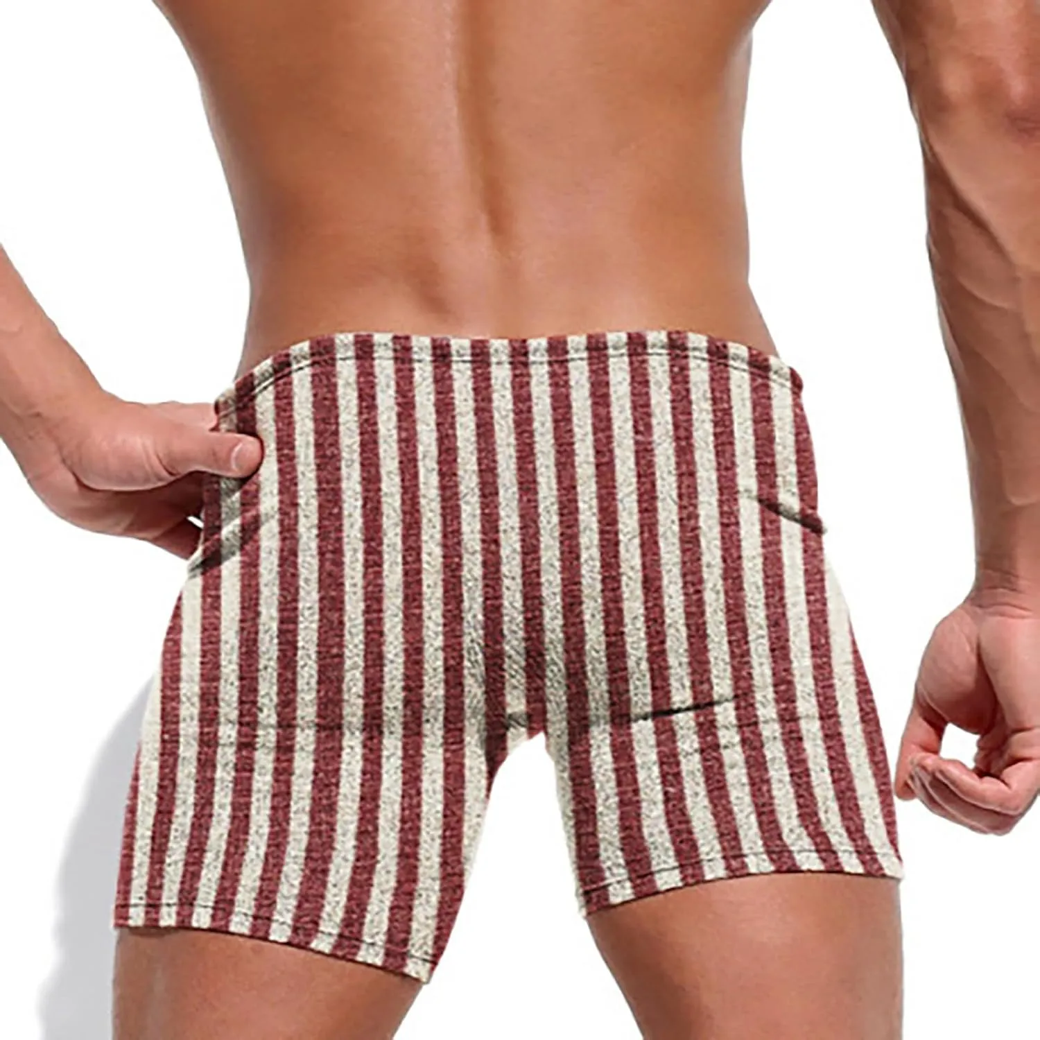 Men Trunks Athletic Gym Shorts Sexy Low Waist Drawstring Fitness Bodybuilding Capris Stretch Muscle Casual Beach Pant