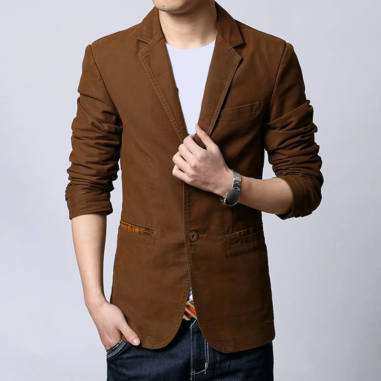 Men's 2 Buttons Casual Sport Coats Lightweight Single Breasted Slim Fit Suit Blazer Cotton Formal Dress Jackets