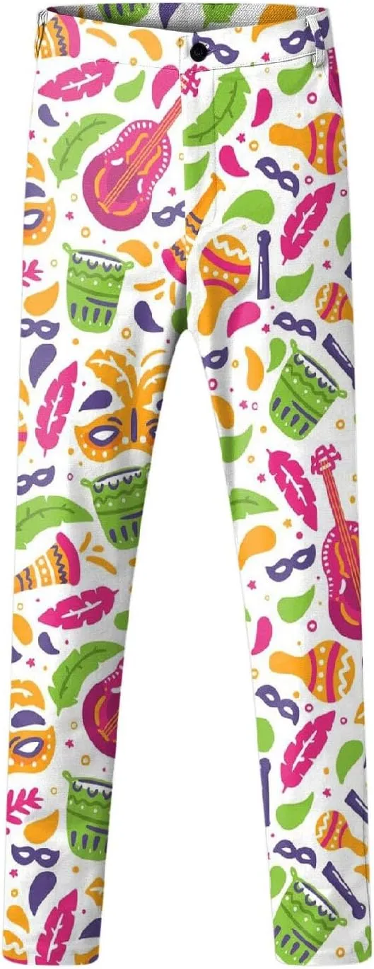 Mens 2 Piece Mardi Gras Casual Sweatsuits One Buttton Notched Lapel Party Floral Suit Jacket Dress Pants Suits Set