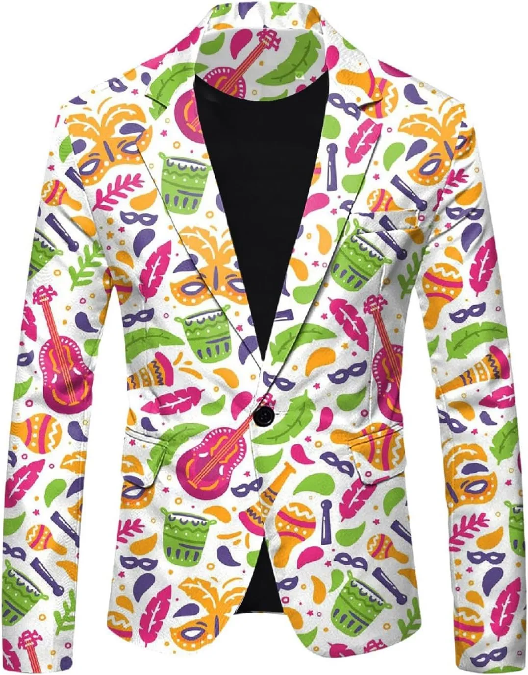 Mens 2 Piece Mardi Gras Casual Sweatsuits One Buttton Notched Lapel Party Floral Suit Jacket Dress Pants Suits Set