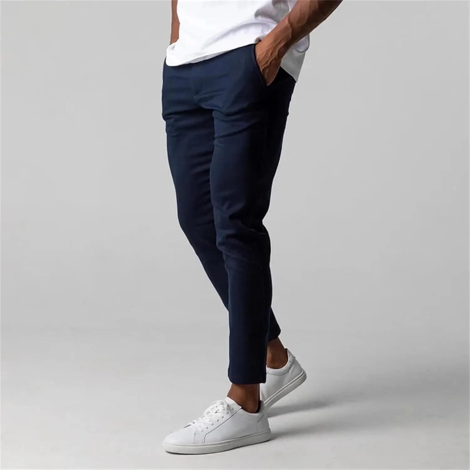 Mens 2023 Chinos Dress Pants Basic Solid Color Sweatpants Slim Fit Stretch Flat-Front Golf Pants Casual Travel