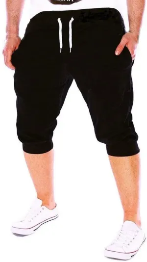 Men's 3/4 Jogger Capri Pants Workout Gym Below Knee Shorts Slim Fit Training Running Workout Capri Joggers Shorts
