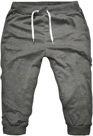 Men's 3/4 Jogger Capri Pants Workout Gym Below Knee Shorts Slim Fit Training Running Workout Capri Joggers Shorts