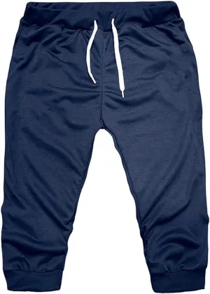 Men's 3/4 Jogger Capri Pants Workout Gym Below Knee Shorts Slim Fit Training Running Workout Capri Joggers Shorts