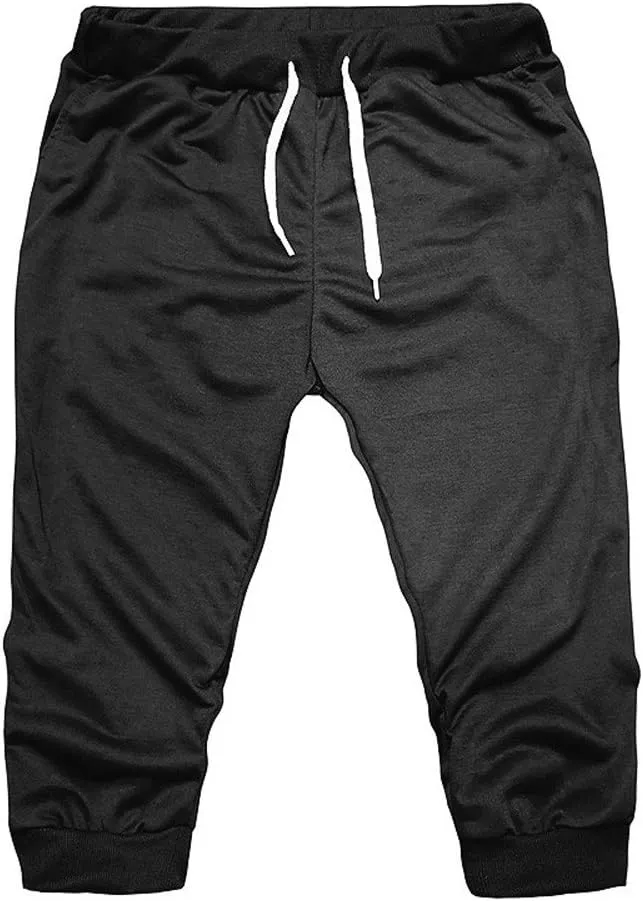 Men's 3/4 Jogger Capri Pants Workout Gym Below Knee Shorts Slim Fit Training Running Workout Capri Joggers Shorts